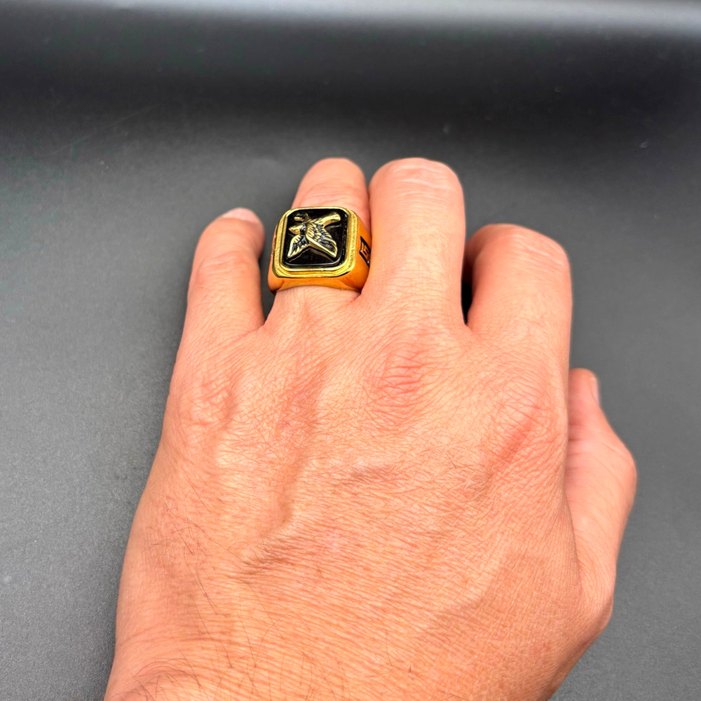 Blackjack BJZ03G Mens Onyx Eagle Ring 18K Gold Plated Stainless Steel NWT SZ#13 - Picture 9 of 16